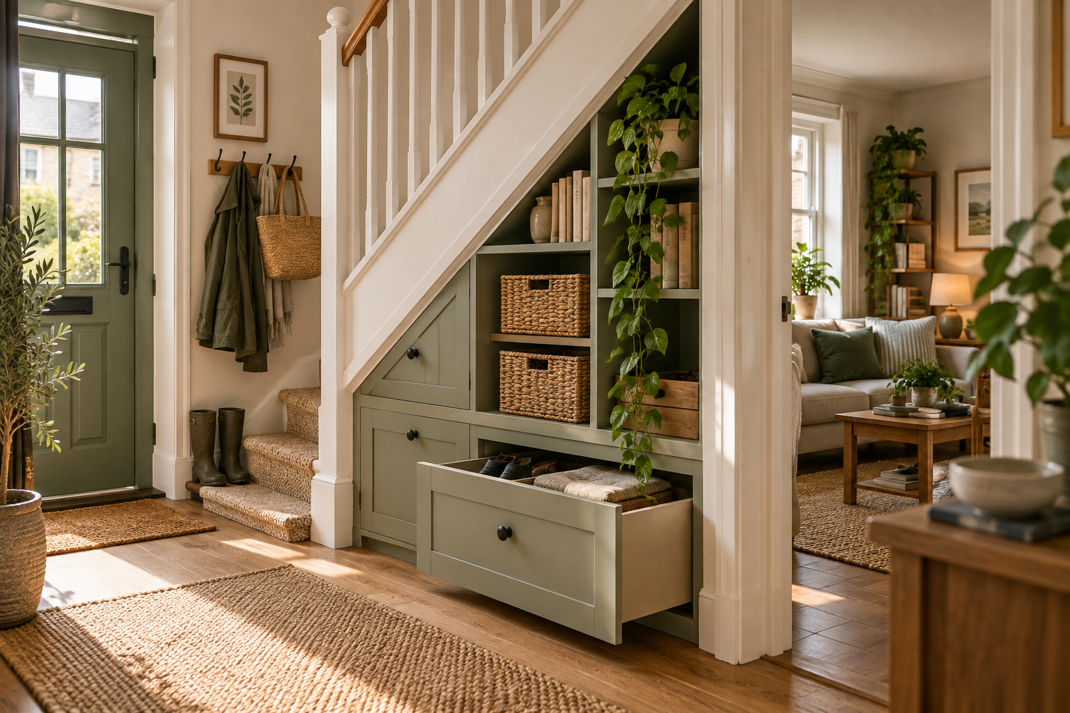 Clever under-stairs storage in a small UK home
