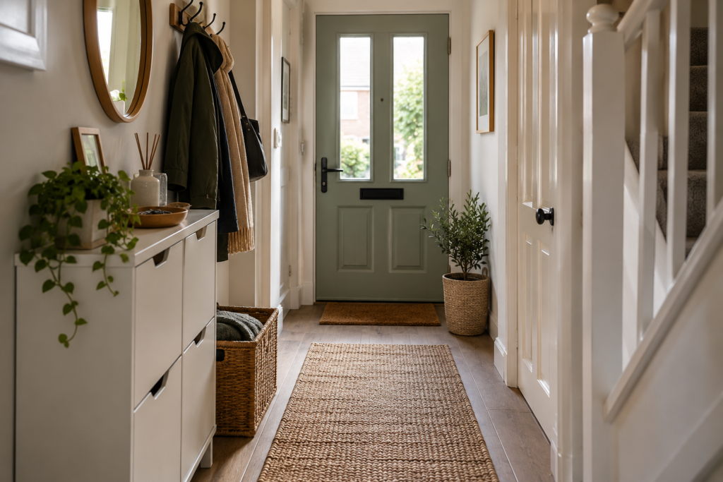 Narrow UK hallway with practical space-saving storage